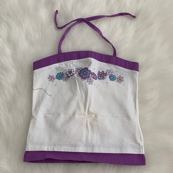 Circo White Halter Top with Purple Trim and Floral Design Cotton Spandex - Picture 1 of 2